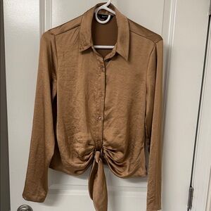 Express Tan Button-Down Tie-Front Shirt